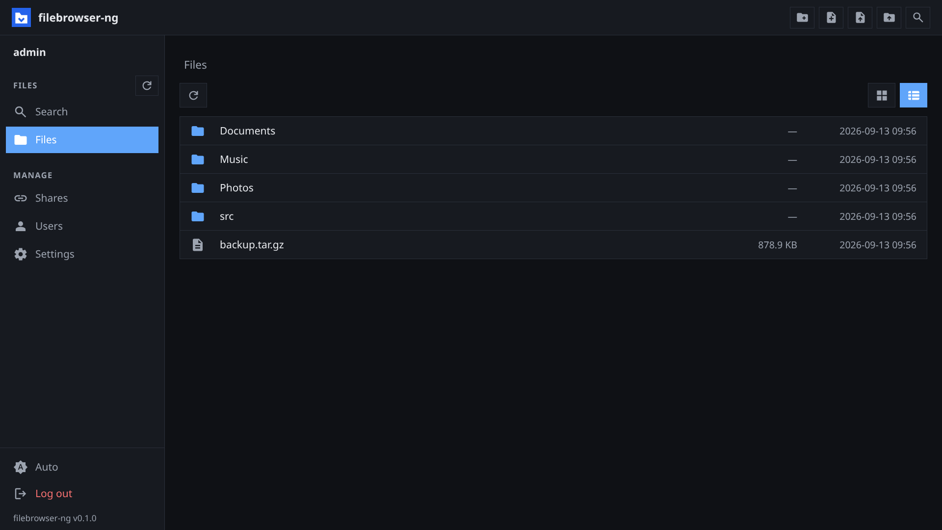 Screenshot of the file browser