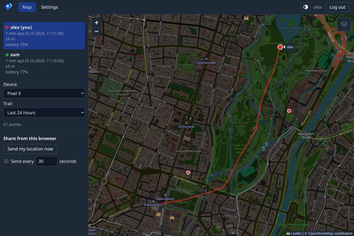 The web map with a person's trail